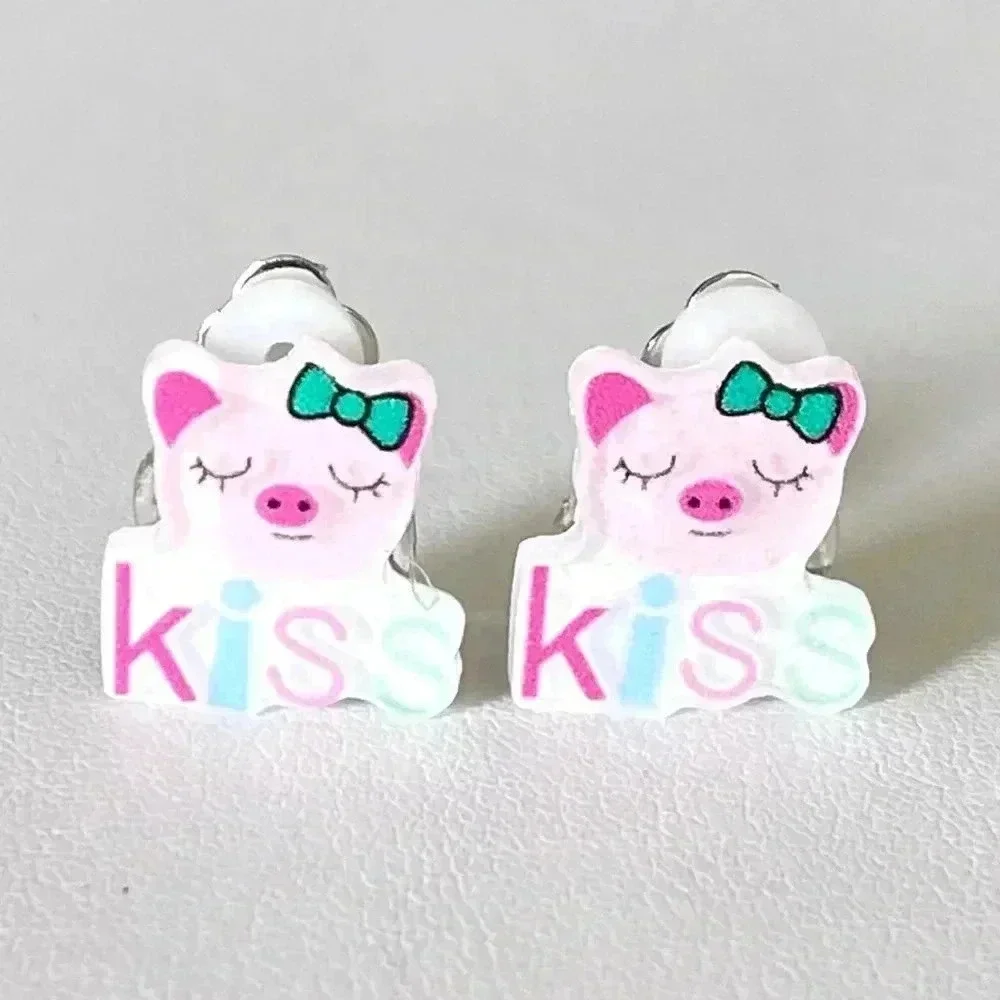 5 Pairs Kids Clip On Cherry Heart Piggy Piggies Kiss Rainbow